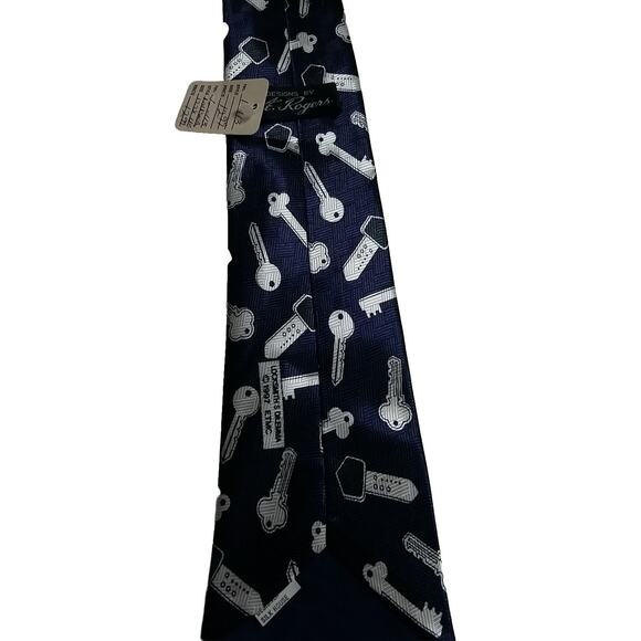 Vintage Designs By A. Rogers Men's Navy Locksmith Dilemma Key 1997 Neck Tie - Picture 3 of 4